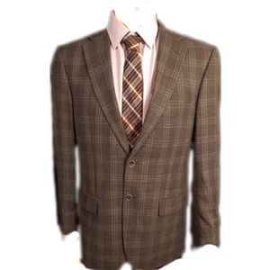 Men's 2 Button sport coat charcoal gray plaid Joseph Abboud notch lapel 40R
